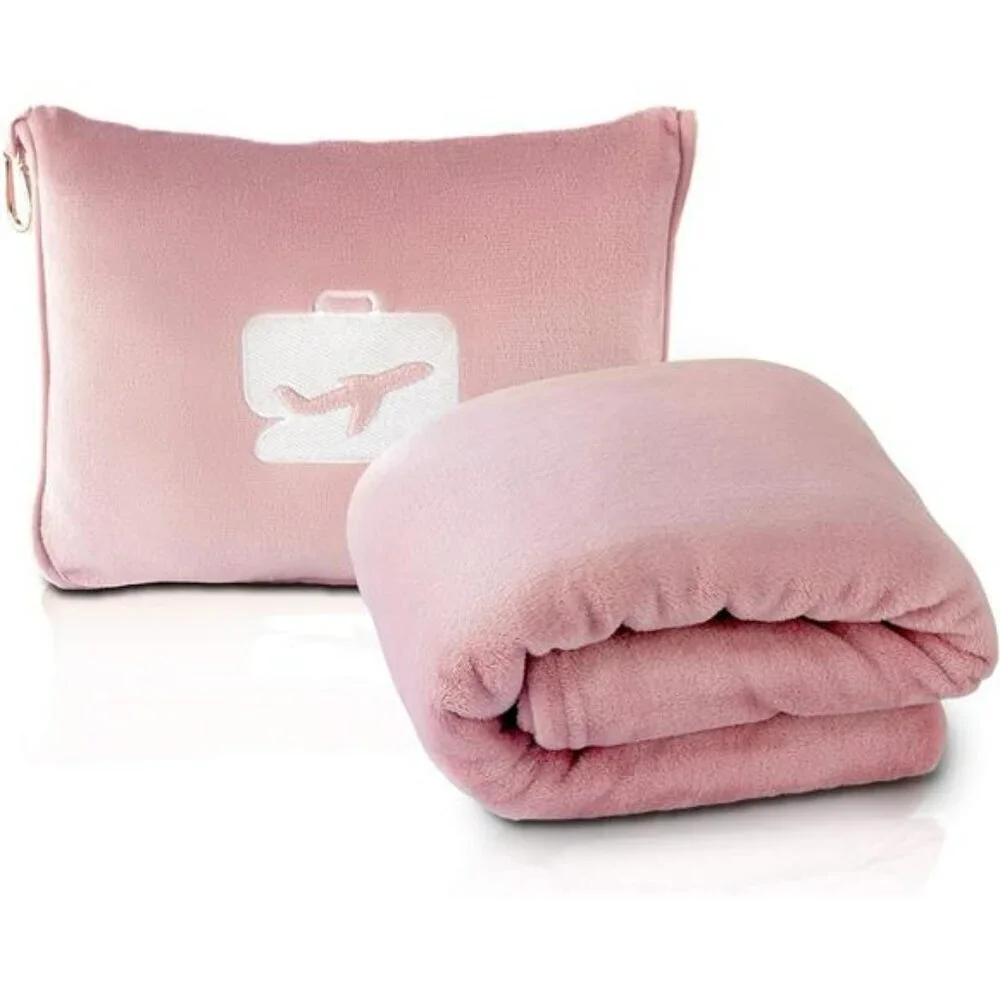 EverSnug Travel Blanket Pillow Set Soft Fleece Airplane Throw with Case Clip